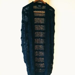 All Saints Open Knit Crochet Long Cardigan